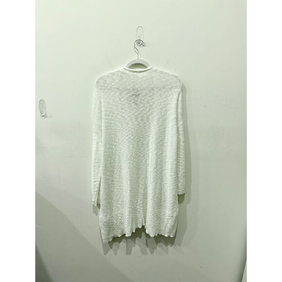 Eileen Fisher Long Sleeve Knit Open Front Long Cardigan Sweater White Women's L - Picture 2 of 4